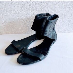 ALL SAINTS Klein Black Perforated Zip Up Black Sandals, Size 37